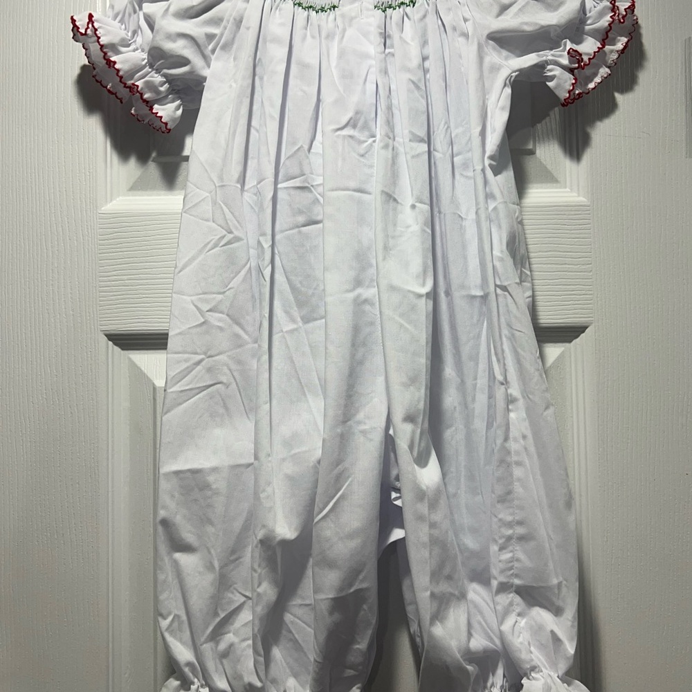 White Smocked Christmas Romper, 18M - Picture 3 of 5